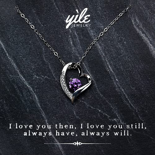 Necklace for Wife from Husband- Gifts for Anniversary- Birthday- Christmas- Sterling Silver Heart Jewelry for Women- I Love You Then I Love You Still- Purple
