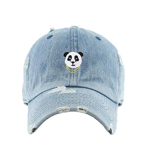 Panda Chains Vintage Baseball Cap Embroidered Cotton Adjustable Distressed Dad Hat Light Denim
