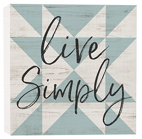 P. Graham Dunn Live Simply Quilt Look Blue Whitewash 5.5 x 5.5 Solid Wood Barnhouse Block Sign