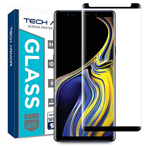 Tech Armor 3D Curved Ballistic Glass Screen Protector for Samsung Galaxy Note 9, CASE-Friendly, Black - [1-Pack]