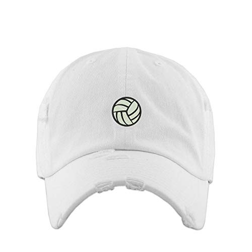 Volleyball Vintage Baseball Cap Embroidered Cotton Adjustable Distressed Dad Hat White