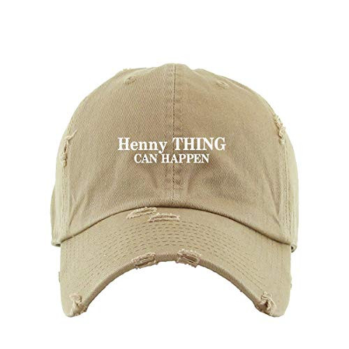 Henny Thing Can Happen Vintage Baseball Cap Embroidered Cotton Adjustable Distressed Dad Hat Khaki