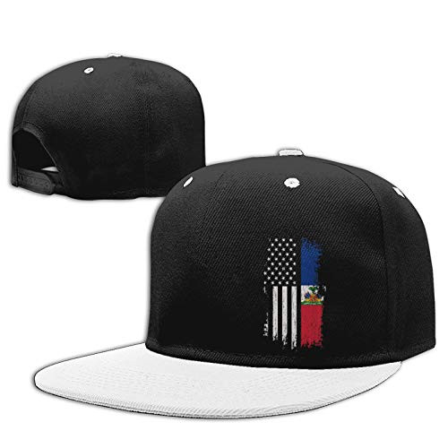 QIUYUANhat Haitian American Flag Unisex Baseball Cap Adjustable Hat Dad Cap Contrast Hip Hop Baseball Cap White