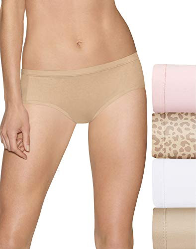 Hanes Women's Cotton Stretch ComfortSoft Hipster Panty - 4 Pack 41CSWB 6 LtBuff/Leo/Wht/SfTaupe