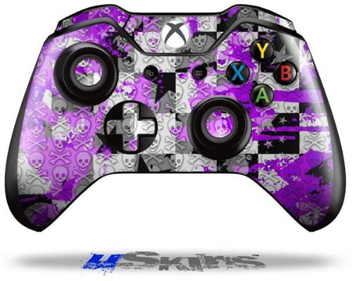 Purple Checker Skull Splatter - Decal Style Skin fits Original Microsoft XBOX One Wireless Controller -CONTROLLER NOT INCLUDED-