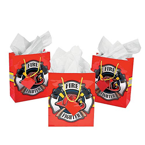 Fun Express - Med Fire House Hero Gift Bag (dz) for Birthday - Party Supplies - Bags - Paper Gift W & Handles - Birthday - 12 Pieces