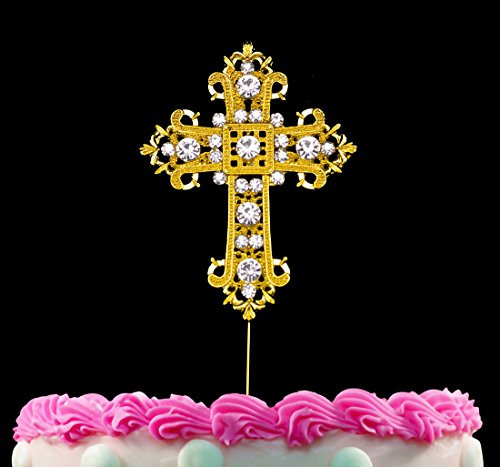 Cross Gold Cake Topper Decorations for Weddings Religious Baptism Christening First Communion Confirmation