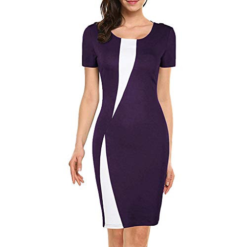 Shakumy Women Elegant Short Sleeve Pencil Dress Casual Colorblock Business Dress Bodycon Formal Evening Cocktail Work Dress