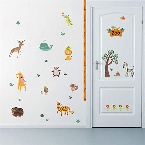 Liwendi Cartoon Jungle Wild Forest Animal Zoo Height Measuring Wall Sticker for Kids Room PVC Lion Zebra Growth Chart Wall Decal