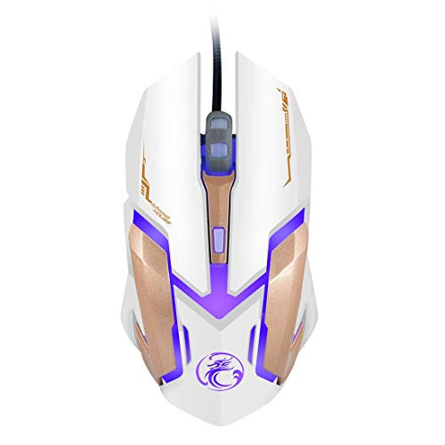 HUIFANGBU V6 LED Colorful Light USB 6 Buttons 3200 DPI Wired Optical Gaming Mouse for Computer PC Laptop-Black--White- -Color - White-