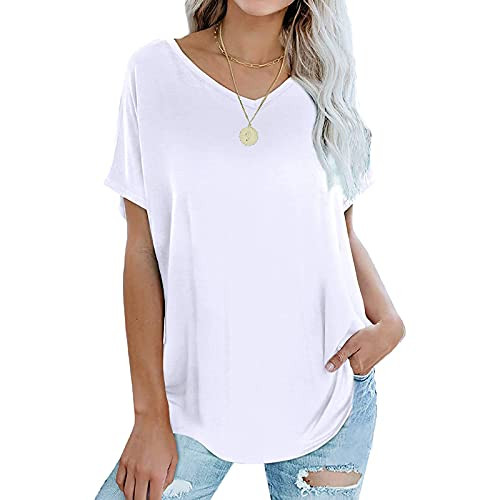 Women's Casual O-Neck Short Sleeve Solid T-Shirt Blouse Top Plus Size Womens Tops and Blouses Womens Blouses and Tops for Work T-Shirts-1-White-L-