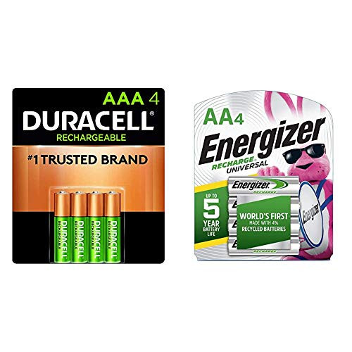 Duracell - Rechargeable AAA Batteries - 4 Count  and  Energizer Rechargeable AA Batteries- NiMH- 2000 mAh- Pre-Charged- 4 Count -Recharge Universal- - Packaging May Vary
