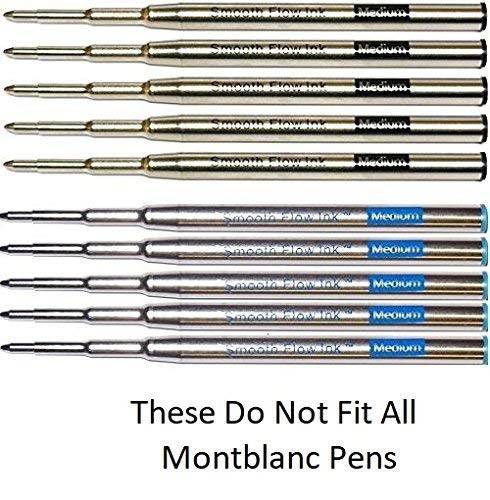 10 Pen Savings Compatible Ballpoint Pen Refills For Montblanc Twist Action Pens - Medium Point - Smooth Flow Ink (Bulk Packed) (Assorted)