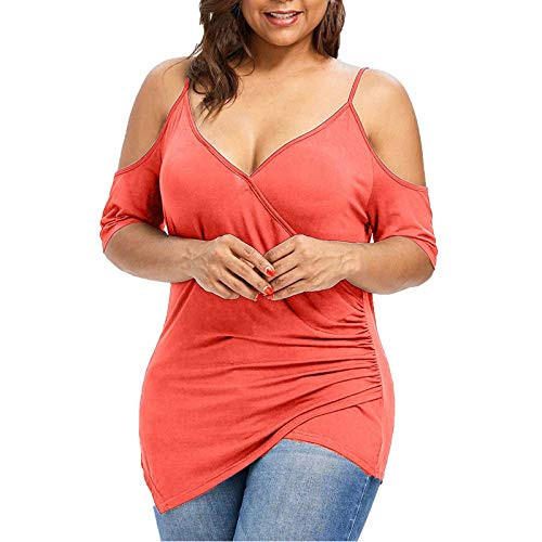 Off The Shoulder Shirts for Women Plus Size Solid Color Tops Summer Strapless Sexy V-Neck Blouses
