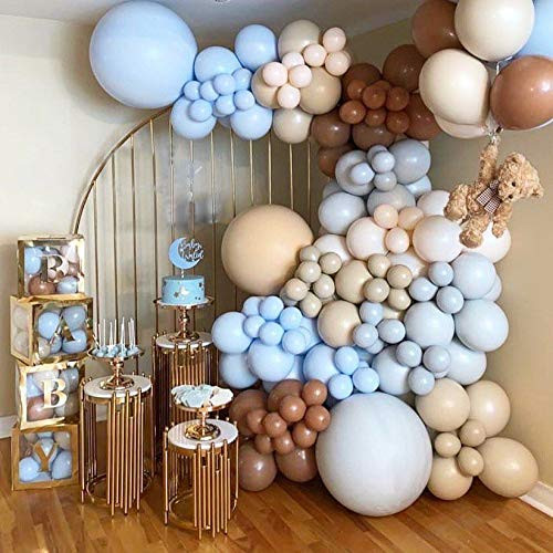 Thicken Blue and Coffee Balloon Arch Garland Kit-Macaron Blue Balloon Incarnadine Balloon Gray Balloon 145Pcs for Birthday-Gender Reveal-Baby Shower-Wedding-Engagement-Christmas and New Year Party Decoration.