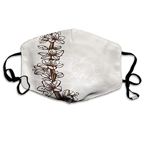 Flower Design Hand Drawn Branch and Petals with Beige Toned Mouth Cover for Women-Face Mask Reusable Washable Cloth for Men