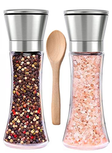 Salt And Pepper Grinder Set Of 2 - Premium Stainless Steel Mill Set - Enjoy Your Favorite Spices, Fresh Ground Pepper, Himalayan Or Sea Salts