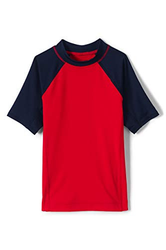 Lands' End B SS Solid Rash Guard Compass Red/deep Sea Navy Kids Large