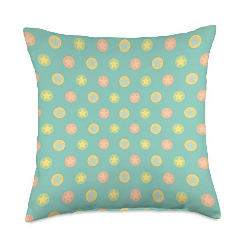 Cute Pastel Pattern Accessories Cute Star Rounded Pattern Pastel Cyan Yellow Gift Idea Throw Pillow- 18x18- Multicolor
