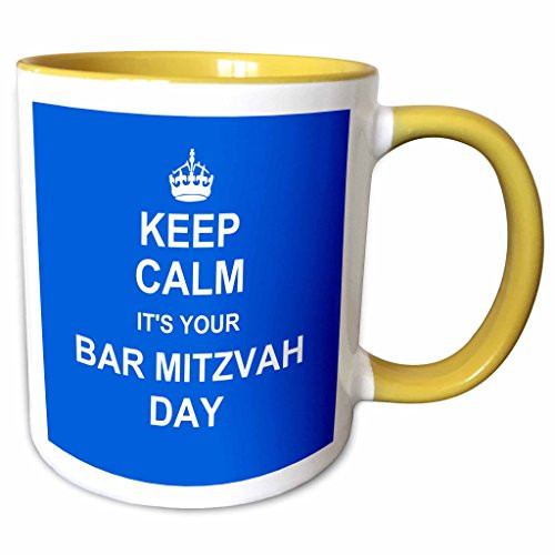 3dRose 157641_8 Keep Calm its Your Bar Mitzvah Day-Blue-Good l Ceramic Mug, Yellow/White