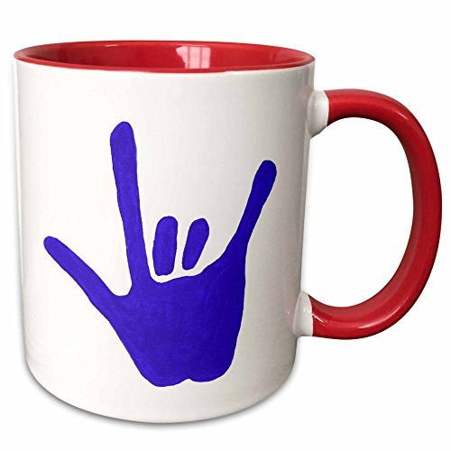 3dRose 13584_5""Love Sign Language Blue" Ceramic Mug 11 oz Red/White