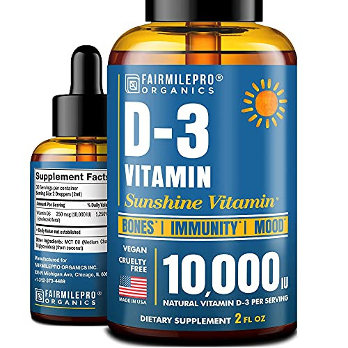 Vitamin D 10-000 IU - Vitamin D3 for Immune Support and Healthy Bones - Made in USA - High Potency Vitamin D Supplements - D3 Vitamin with MCT Oil - Vegan and Non-GMO - 2 fl oz Vitamin D 10-000 IU - Vitamin D3 for Immune Support and Healthy Bones - Made in USA - High Potency Vitamin D Supplements - D3 Vitamin with MCT Oil - Vegan and Non-GMO - 2 fl oz