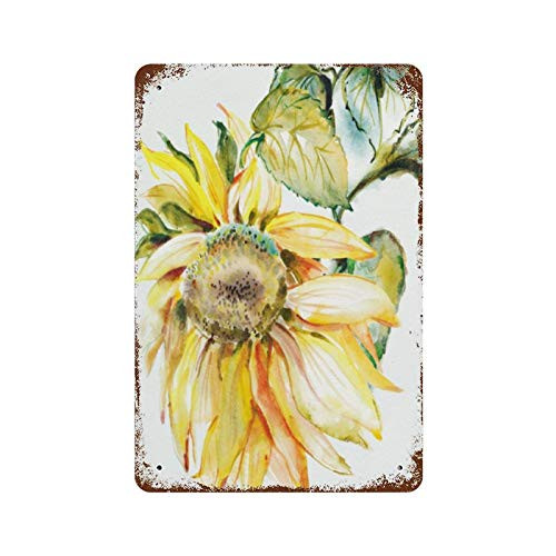 Racing angel Watercolor Flower Branch Sunflower -1- Metal Tin Sign Vintage Retro Wall Decor Art Farm Country Signs Size -8X12Inch