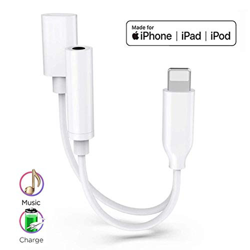 Headphone Adapter to 3.5mm Jack Aux Audio Adapter for iPhone aux and Charger Adapter 2 in 1 Headphone Splitter Adapter Connector Dongle for iPhone Xs/Xs Max/XR /8/8Plus /7 Plus Support All iOS
