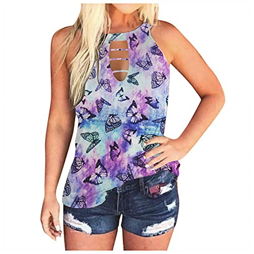AorizizrH Womens Tie-Dye Printing Sleeveless Tank Top Fashion Casual Summer T Shirts Blouse-S-2XL- Purple