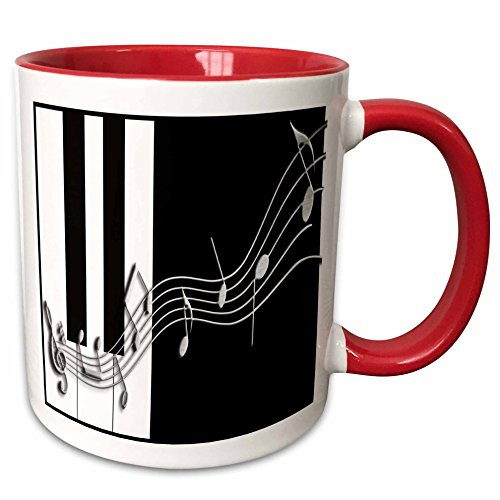 3dRose 24372_5 Silver Music Notes on Piano Keys Ceramic Mug 11 oz Red/White