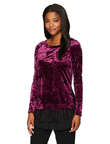 Karen Kane Women's Velvet Lace Inset Top, Berry XS