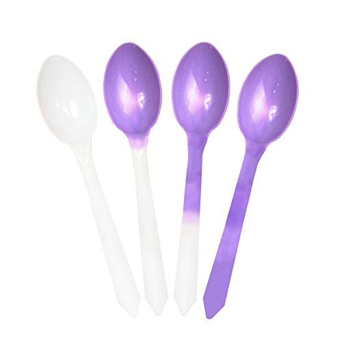 Color Changing Plastic Dessert Spoons - Changes From White to Purple When Cold - Colorful Plastic Spoons - Frozen Dessert Supplies - Made in USA 100 Count