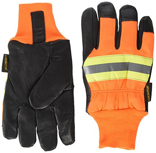 MCR Safety 34411XL Luminator Grain Pigskin Waterproof Thermosock Lined Gloves with Wing Thumb- Black/Orange- X-Large- 1-Pair