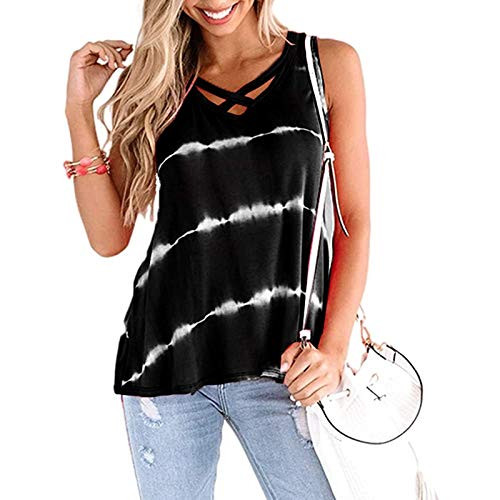 Tank Tops for Women Striped Tie Dye Printed Sleeveless Tops Crisscross V Neck Vest Tunic Summer Casual Loose Blouse Tank Tops for Women Striped Tie Dye Printed Sleeveless Tops Crisscross V Neck Vest Tunic Summer Casual Loose Blouse
