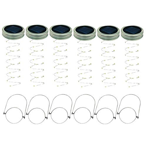 DIDILI Solar Mason Jar Lid Lights- 6 Pack 20 Led String Fairy Star Firefly Jar Lids Lights-6 Hangers Included-Jars Not Included-- Patio Garden Decor Solar Laterns Table Lights DIDILI Solar Mason Jar Lid Lights- 6 Pack 20 Led String Fairy Star Firefly Jar Lids Lights-6 Hangers Included-Jars Not Included-- Patio Garden Decor Solar Laterns Table Lights