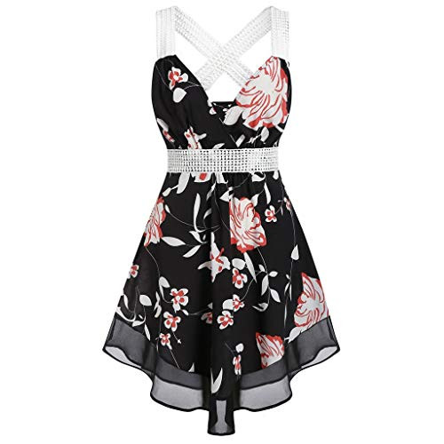 Aniywn Women's V Neck Asymmetrical Hem Floral Printed Loose Spaghetti Strap Tank Top Sleeveless Backless Flowy Blouse Black Aniywn Women's V Neck Asymmetrical Hem Floral Printed Loose Spaghetti Strap Tank Top Sleeveless Backless Flowy Blouse Black