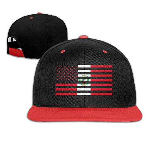 JLPOU-6 Mens/Womens Hip-hop Hats American Peru Flag Adjustable Flat Bill Baseball Caps Red