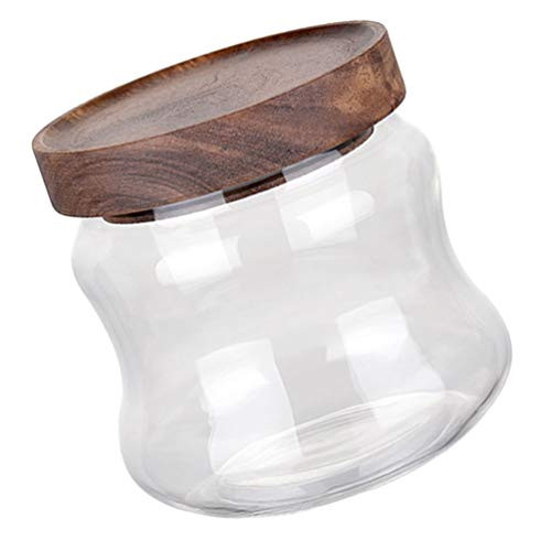 Yardwe Clear Glass Canister Tea Food Storage Jar with Airtight Wood Lids Airtight Storage Containers for Coffee Bean Tea Sugar Cookies Dry Fruit Nuts