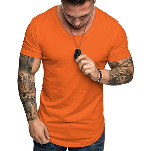 YOMXL Athletic Men's Performance Cotton Short Sleeve T-Shirt Classic Basic Solid Color Ultra Soft T-Shirt Orange YOMXL Athletic Men's Performance Cotton Short Sleeve T-Shirt Classic Basic Solid Color Ultra Soft T-Shirt Orange