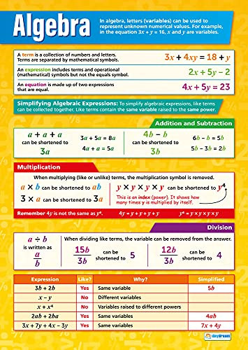 Algebra | Math Posters for Common Core State Standards -CCSS- | Laminated Gloss Paper 33 x 23.5 | Math Charts for the Classroom | Education Charts by Daydream Education