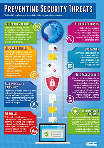 Preventing Security Threats | Computer Science Posters | Laminated Gloss Paper Measuring 33 x 23.5 | STEM Posters for The Classroom | Education Charts by Daydream Education