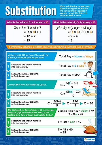 Substitution | Math Posters for Common Core State Standards -CCSS- | Laminated Gloss Paper 33 x 23.5 | Math Charts for The Classroom | Education Charts by Daydream Education