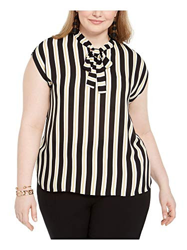 Bar III Womens Plus Tie Neck Suit Separates Top B/W 1X