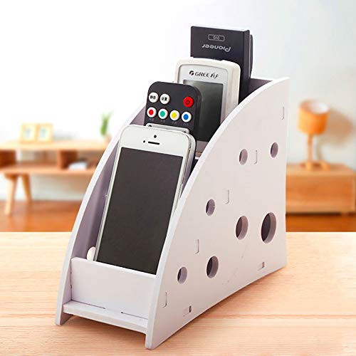 TV Remote Control Holder, Wooden Spinning Caddy Desktop Organizer with 4 Compartments for TV Remotes Media Office Supplies Controller TV Guide, Media Storage Box Air-Conditioner Remote Storage Box