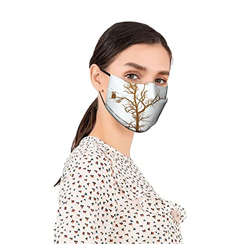 Made in USA face mask Mouth Masks unisex Anti-dust Masks Reusable-Cross-Eyed Owl on Autumn Tree Branch Solitary Nocturnal Bird Artistic Print-Face Mask Decorative mask for unisex