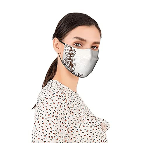 niBBuns Made in USA face mask Face Cloth Mouth Anti-Dust-Flower Design Hand Drawn Branch and Petals with Beige Toned Background-Comfortable Carbon mask for Unisex