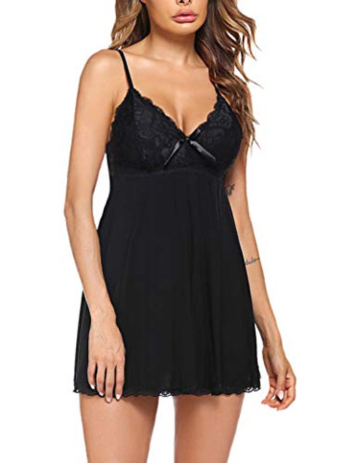 Avidlove Womens Sleepwear Lace Babydoll Sexy Chemise V-Neck Nightgown Modal Nightie-Black-S- Avidlove Womens Sleepwear Lace Babydoll Sexy Chemise V-Neck Nightgown Modal Nightie-Black-S-