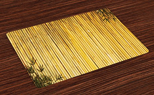 Ambesonne Bamboo Place Mats Set of 4- Bamboo Stems and Leaves Oriental Nature Wood Image Natural Wildlife Theme- Washable Fabric Placemats for Dining Room Kitchen Table Decor- Yellow