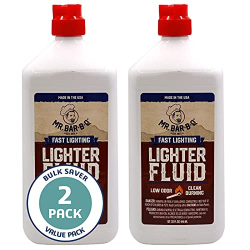 Mr. Bar-B-Q Fast Lighting Lighter Fluid | Low-Odor | Clean Burning | Petroleum Free Charcoal Lighter Fluid | Perfect for Starting Charcoal and Wood Fires | Safety Cap | 2 x 1 Quart Bottle