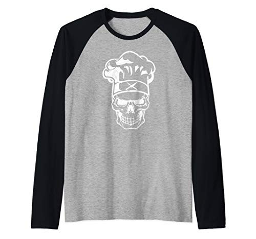 Chef Skull Chef's Hat Kitchen Knives Cooking Chef Gift Raglan Baseball Tee